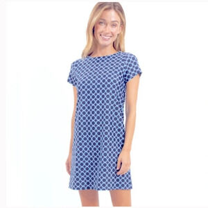 Size small Jude Connally dress blue and white geometric cap sleeves so cute